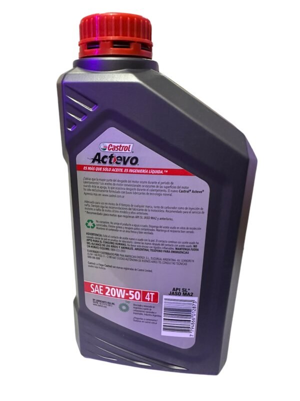 ACEITE PARA MOTO CASTROL ACTEVO 20W50 MINERAL (GRIS) - Image 2
