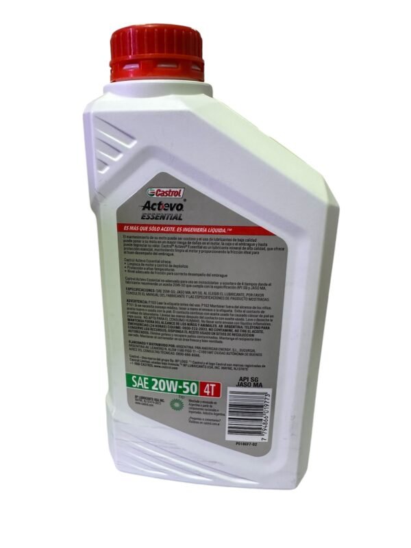 ACEITE PARA MOTO CASTROL ESSENTIAL 20W50 MINERAL (BCO) - Image 2