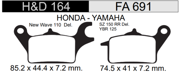 PASTILLA FRENO PARA MOTO HONDA 110CC NEW WAVE S/ YAMAHA 150CC SZR HD