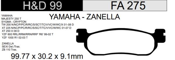 PASTILLA FRENO YAMAHA 100CC SIGMA - CRYPTON/ ZANELLA 110CC SEXY HD99