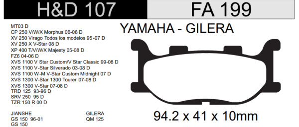 PASTILLA FRENO JIANSHE JS150.36-01 JS150-YAMAHA SRV 250-XV 250 VIRAGO-TDR 125 HD107