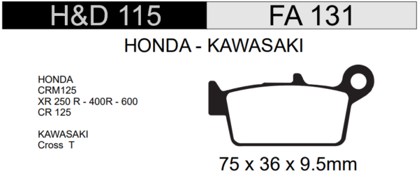 PASTILLA FRENO HONDA 125CC CRM - XR 250R/400R/600 -CR125 -KAWASAKI/SUZUKI CROSS TRAS. HD