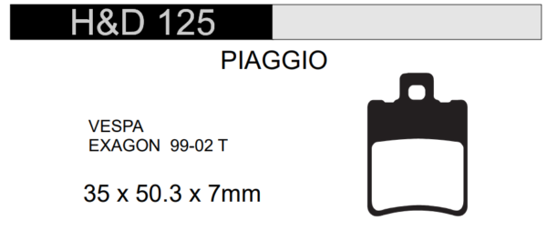 PASTILLA FRENO VESPA PIAGGIO EXAGON MOD99/02 TRAS. HD125
