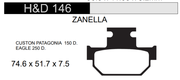 PASTILLA FRENO ZANELLA PATAGONIA 150CC/250CC CUSTOM HD146
