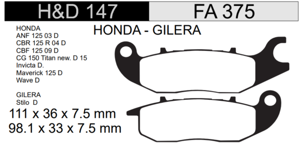PASTILLA FRENO HONDA 150CC NEW TITAN HD