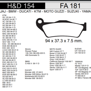 PASTILLA FRENO YAMAHA 160CC FZ/ BAJAJ 135CC ROUSER/ 200CC NS DEL. HD154