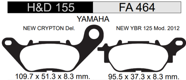 PASTILLA FRENO YAMAHA 110CC NEW CRYPTON/ 125CC NEW YBR HD155