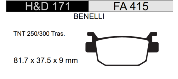 PASTILLA FRENO BENELLI 300CC TNT TRAS. HD171