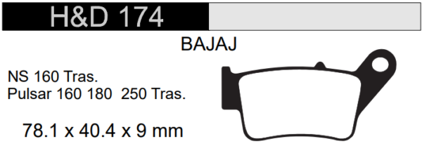 PASTILLA DE FRENO PARA MOTO NS 160 Tras. Pulsar 160 180 250 Tras hd174