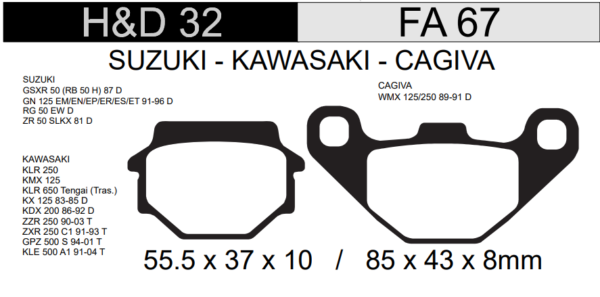 PASTILLA FRENO KAWASAKI 250CC - 600 KLR - 125CC KMX - TENGAI TRAS /EN HD32