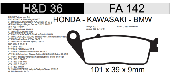 PASTILLA FRENO HONDA 150CC INVICTA CBF/ 190CC CB/ 250CC NEW TWISTER DEL. HD36