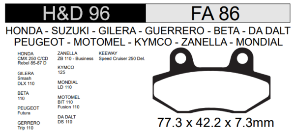 PASTILLA FRENO GILERA 110CC SMASH S/CUERNO HD