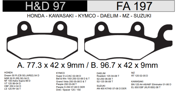 PASTILLA FRENO KAWASAKI - PEUGEOT MTC. HD97