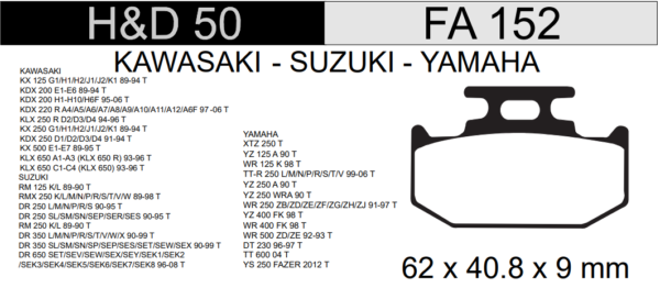 PASTILLA FRENO YAMAHA 250CC YBR/ XTZ/ FZ TRAS. HD50