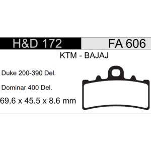 PASTILLA FRENO KTM 200CC/ 390CC DUKE/ BAJAJ 400CC DOMINAR DEL. HD172